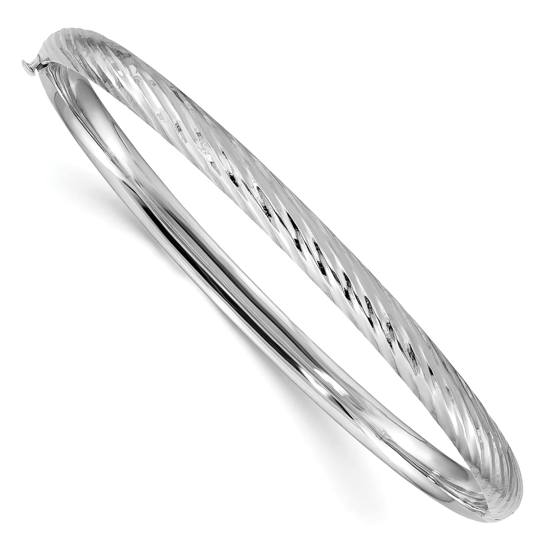 14k White Gold 3/16 Textured 4.75mm Hinged Oval Bangle Bracelet