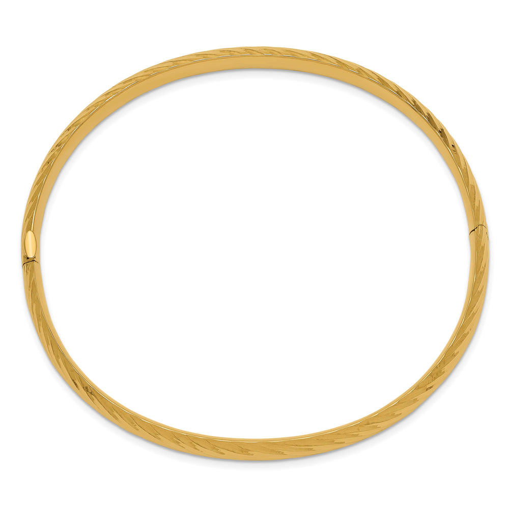 14k 4/16 Polished Textured 6.00mm Hinged Oval Bangle Bracelet