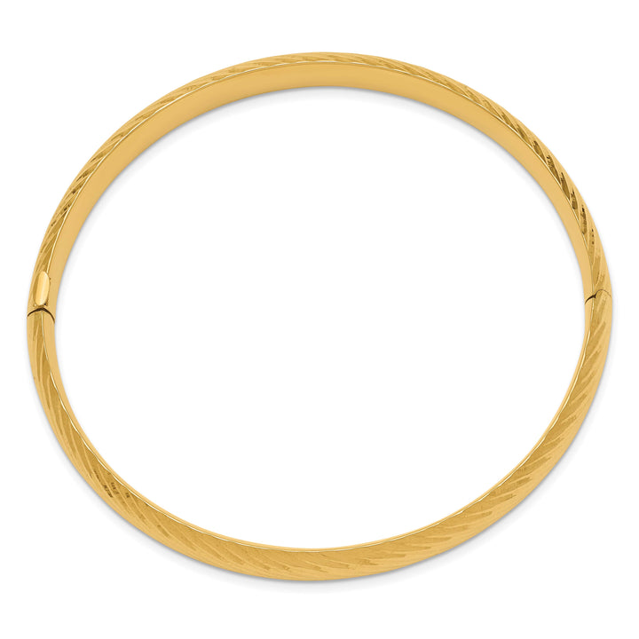 14k 5/16 Polished Textured 8.00mm Hinged Oval Bangle Bracelet