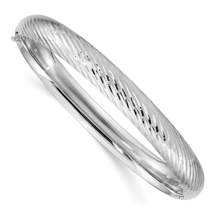 14k White Gold 5/16 Textured 8.00mm Hinged Oval Bangle Bracelet