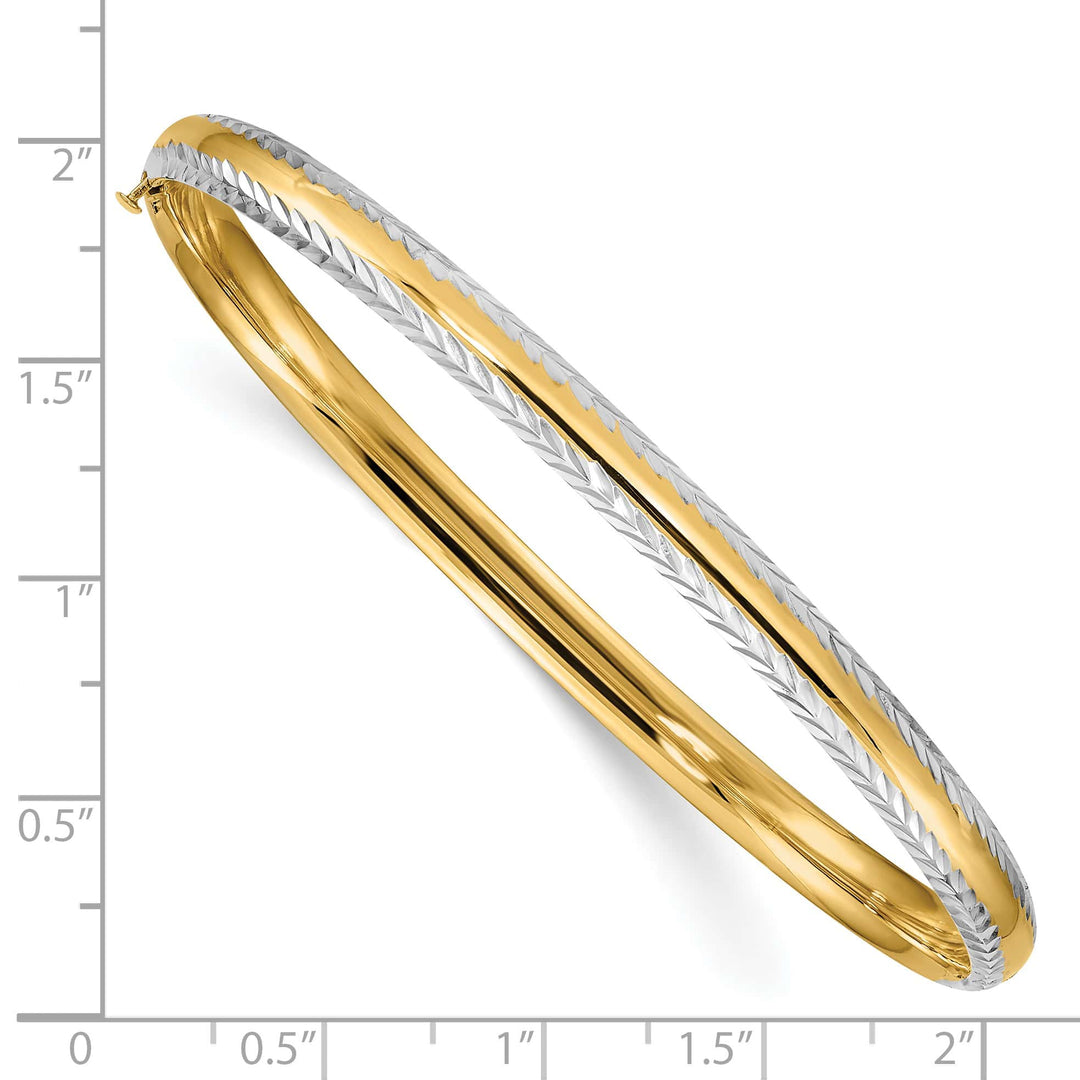 14k 3/16 White Rhodium Diamond-Cut 4.75mm Hinged Round Bangle Bracelet