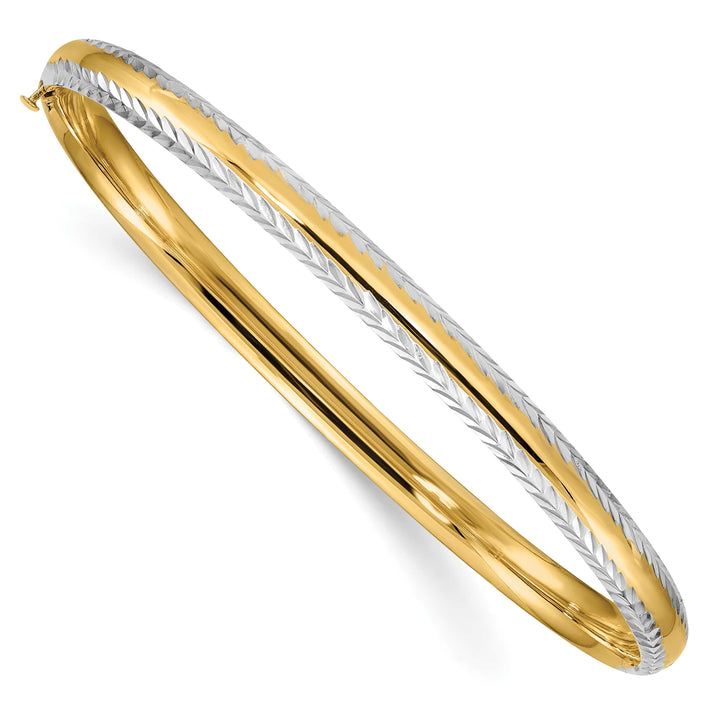 14k 3/16 White Rhodium Diamond-Cut 4.75mm Hinged Round Bangle Bracelet