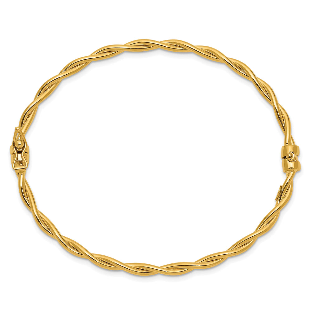 14K Polished and Twisted 2.90mm Hinged Oval Bangle Bracelet