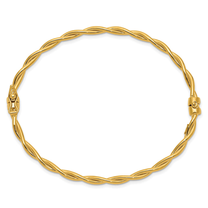 14K Polished and Twisted 2.90mm Hinged Oval Bangle Bracelet