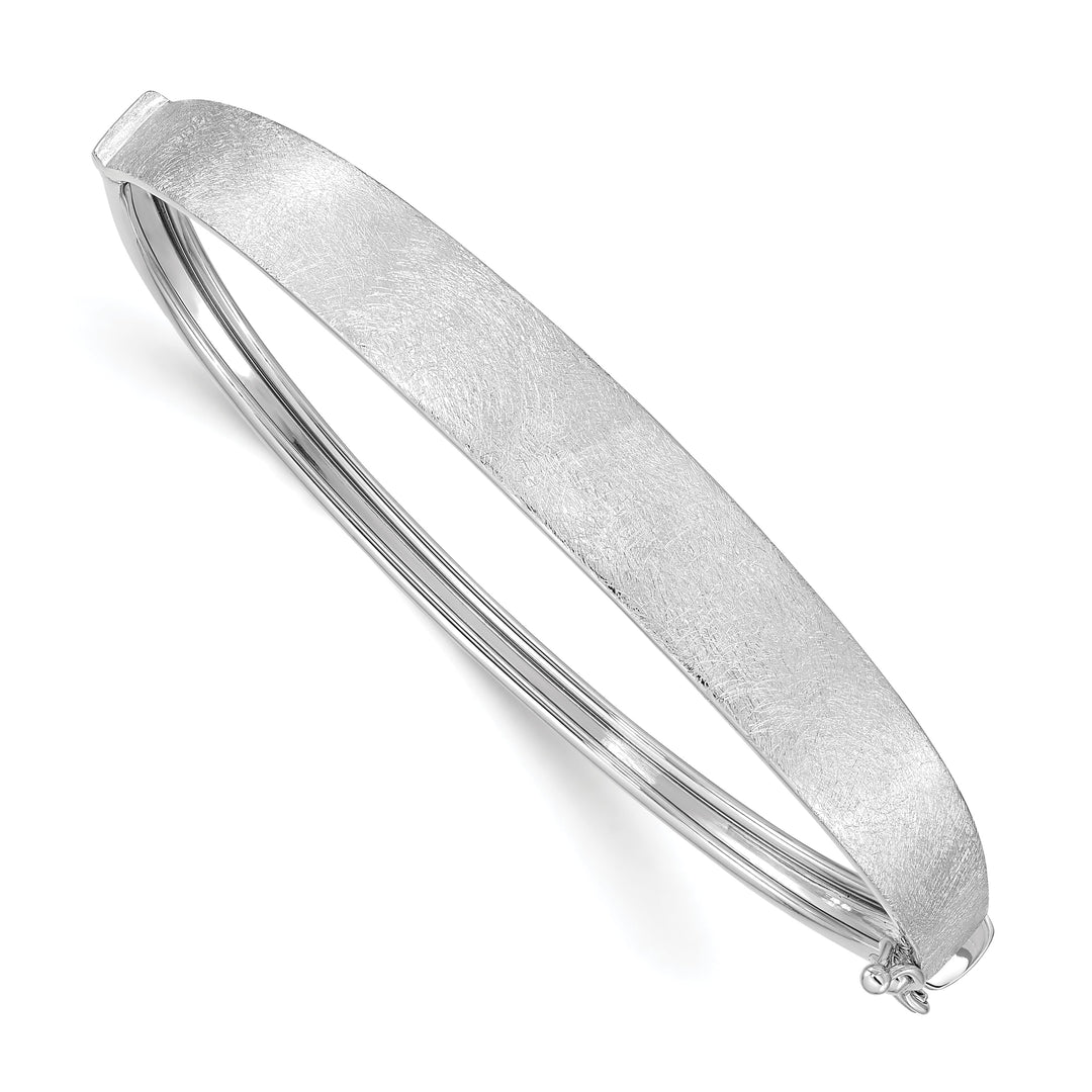 14k White Gold Satin Finish Graduated 8.00mm Hinged Oval Bangle