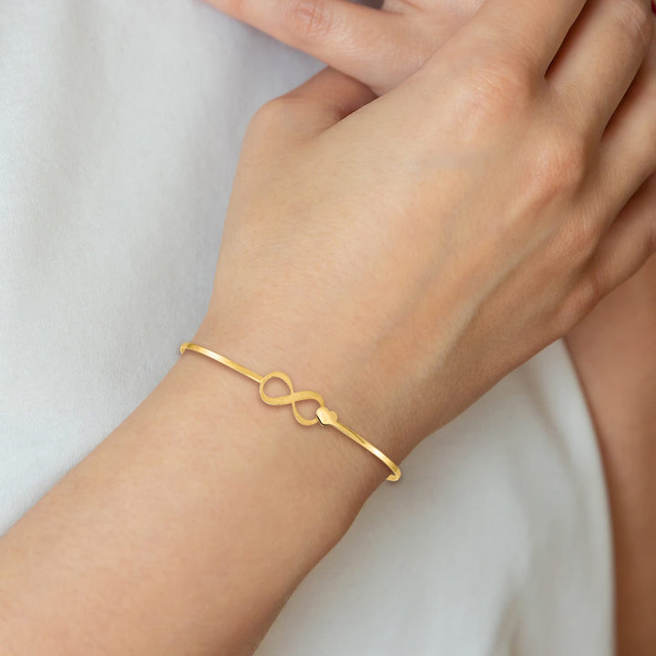 14K Brushed and Infinity and Heart Clasp 1.65mm Flexible Oval Bangle