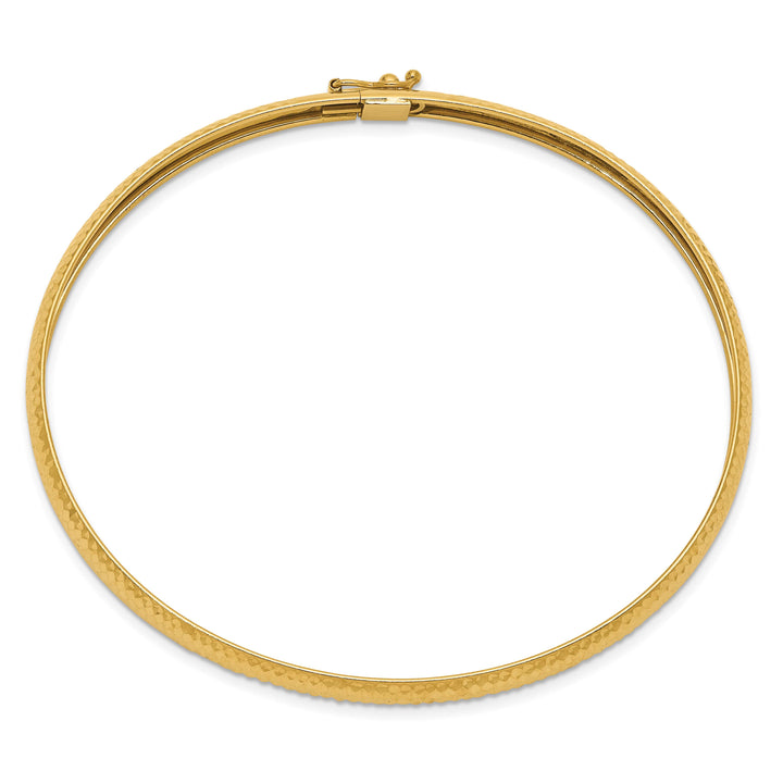 14k Polished Textured 6.15mm Flexible Oval Bangle Bracelet