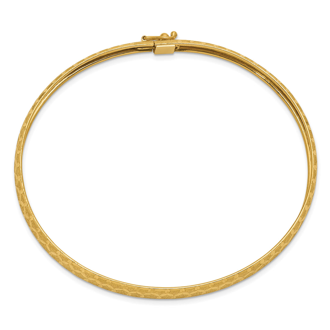 14k Satin Hexagonal Design Diamond-cut 6.50mm Flexible Oval Bangle