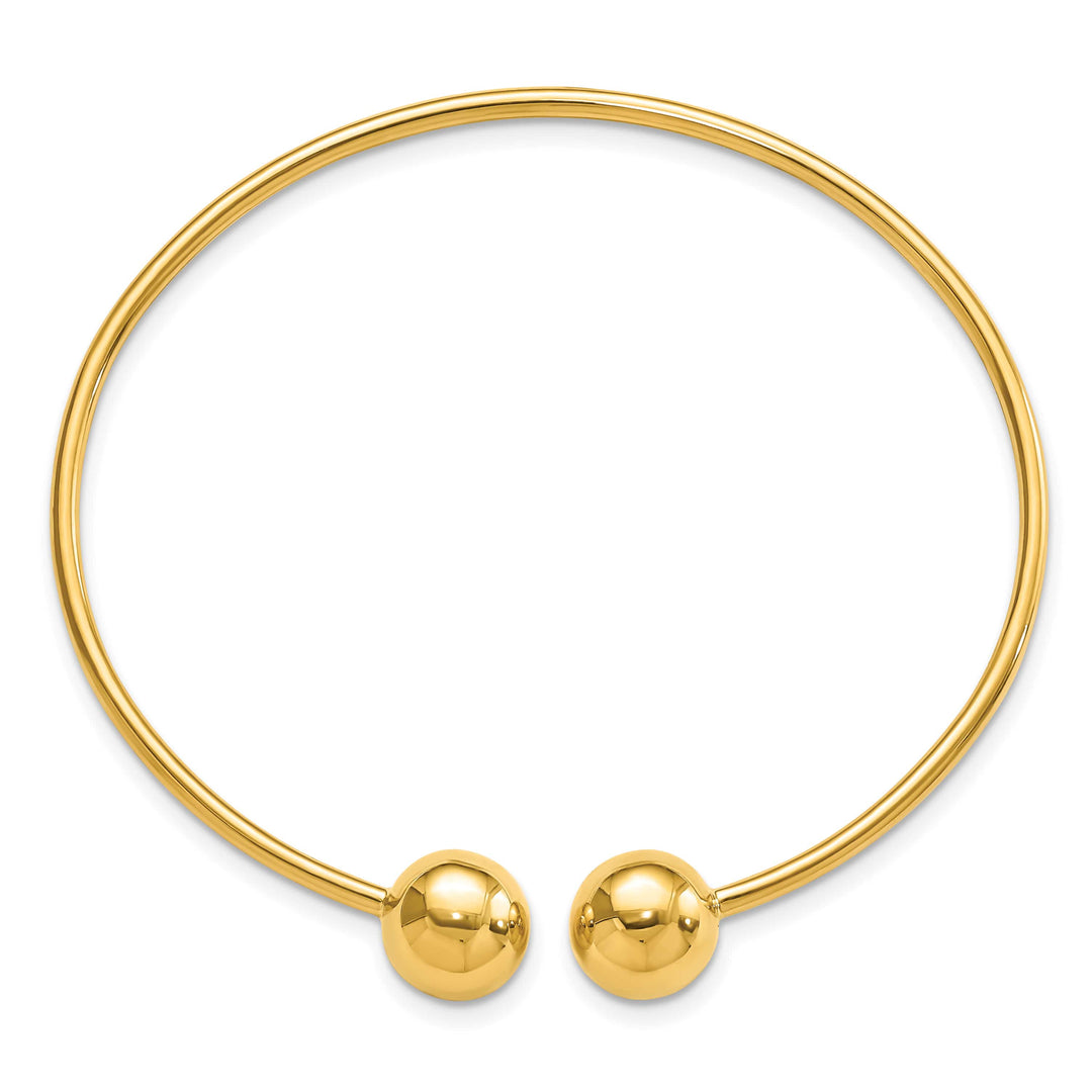 14K Polished 9.5mm Ball 2.00mm Flexible Oval Cuff Bangle Bracelet