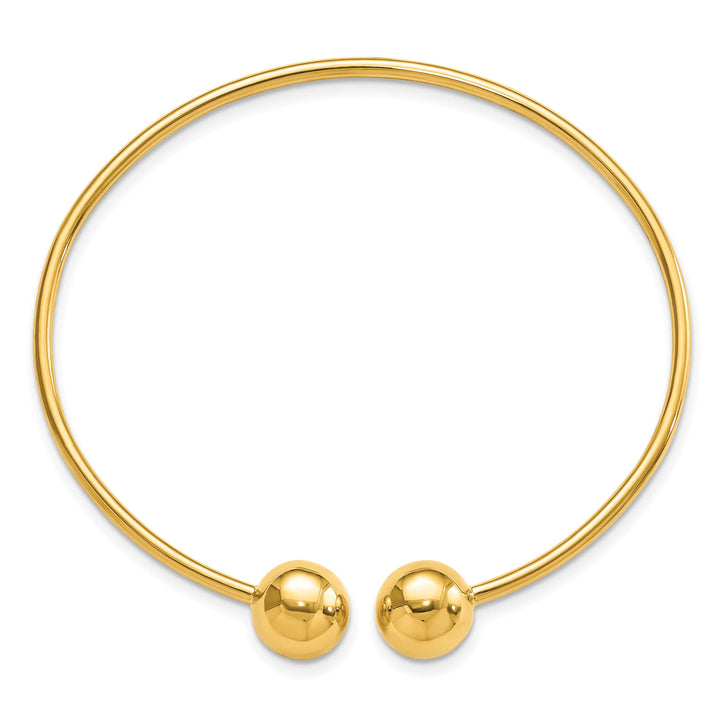 14K Polished 9.5mm Ball 2.00mm Flexible Oval Cuff Bangle Bracelet