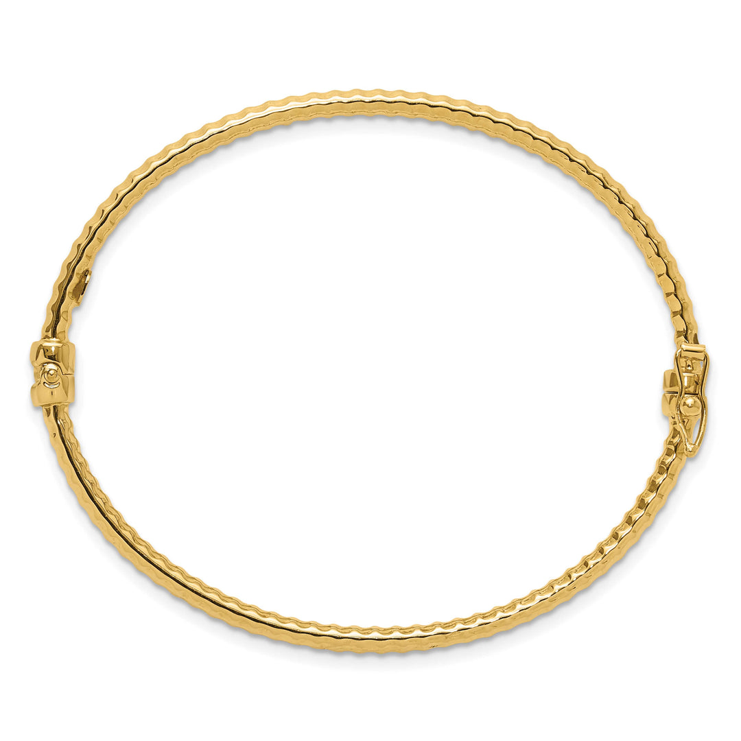 14K Polished and Textured 3.00mm Hinged Oval Bangle Bracelet