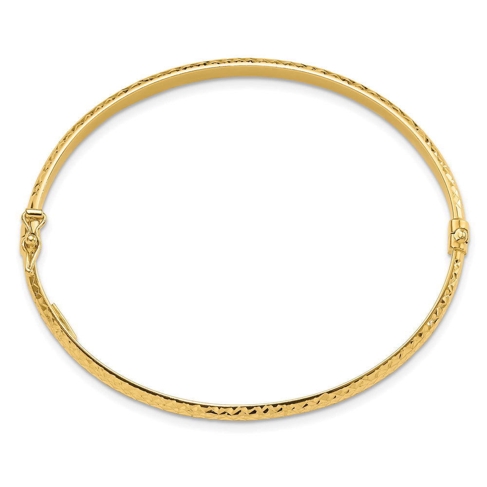 14K Polished Diamond-cut 4.00mm Hinged Oval Bangle Bracelet