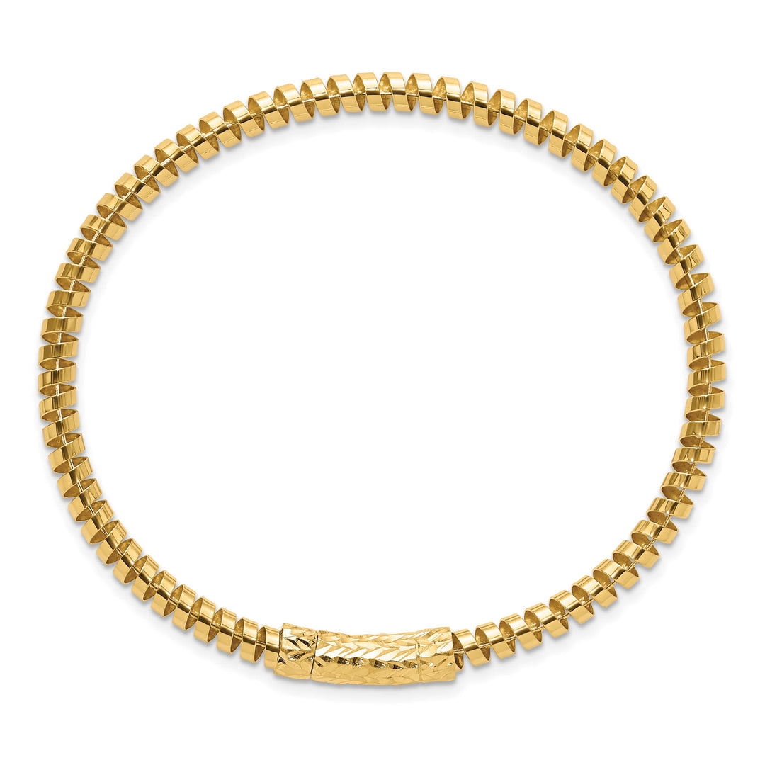 14K and Diamond-cut Fancy Spiral 3.75mm Flexible Oval Bangle Bracelet