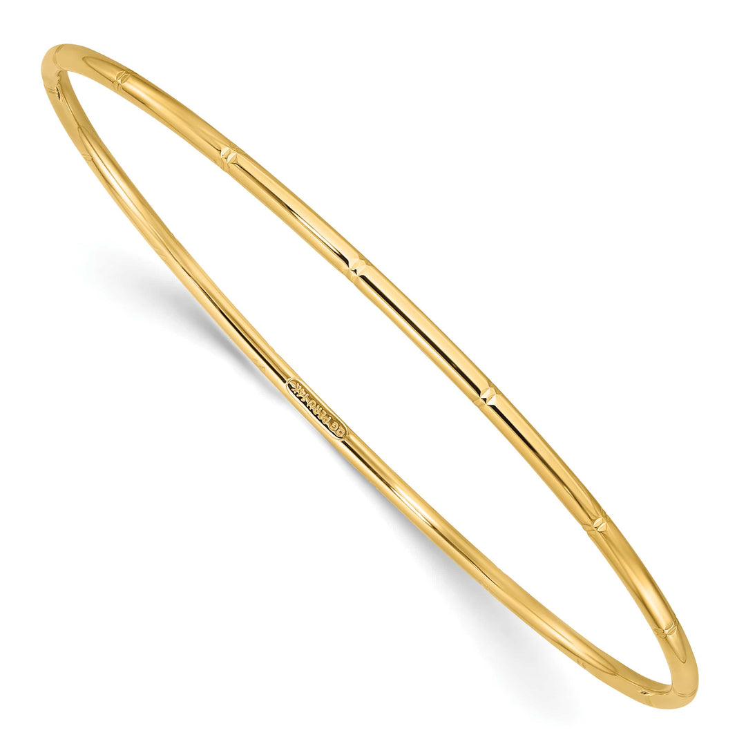 14k Polished Diamond-cut 2.00mm Slip-on Round Bangle Bracelet