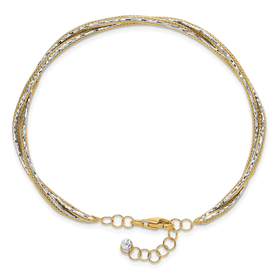 14K Two-tone Diamond-cut Braided 6.70mm Safety Chain Flexible Oval