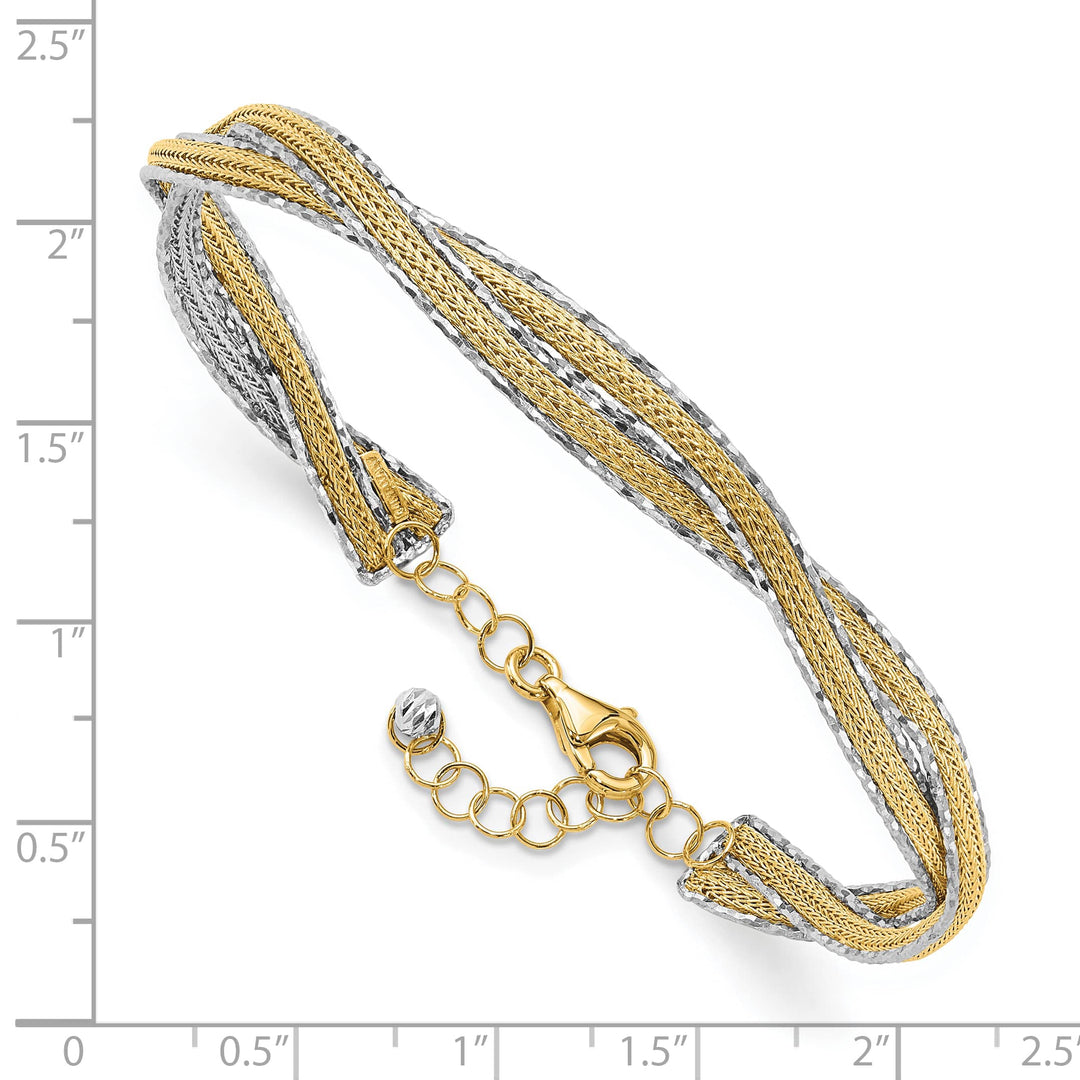 14K Two-tone Diamond-cut Braided 6.70mm Safety Chain Flexible Oval