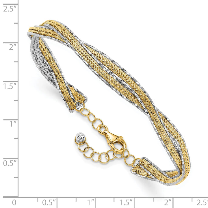 14K Two-tone Diamond-cut Braided 6.70mm Safety Chain Flexible Oval