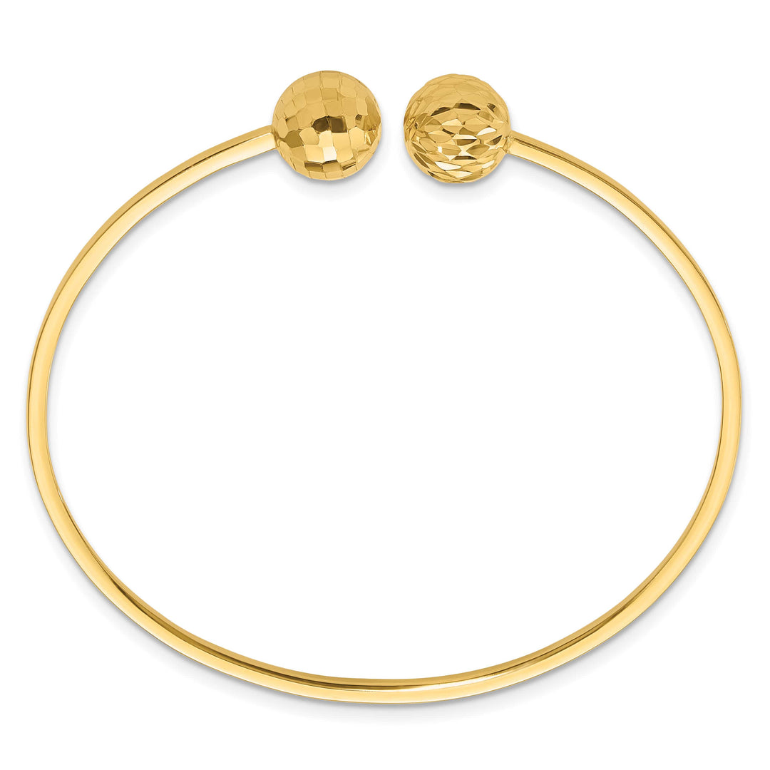 14K and Diamond-cut 10mm Ball 2.00mm Flexible Oval Cuff Bangle