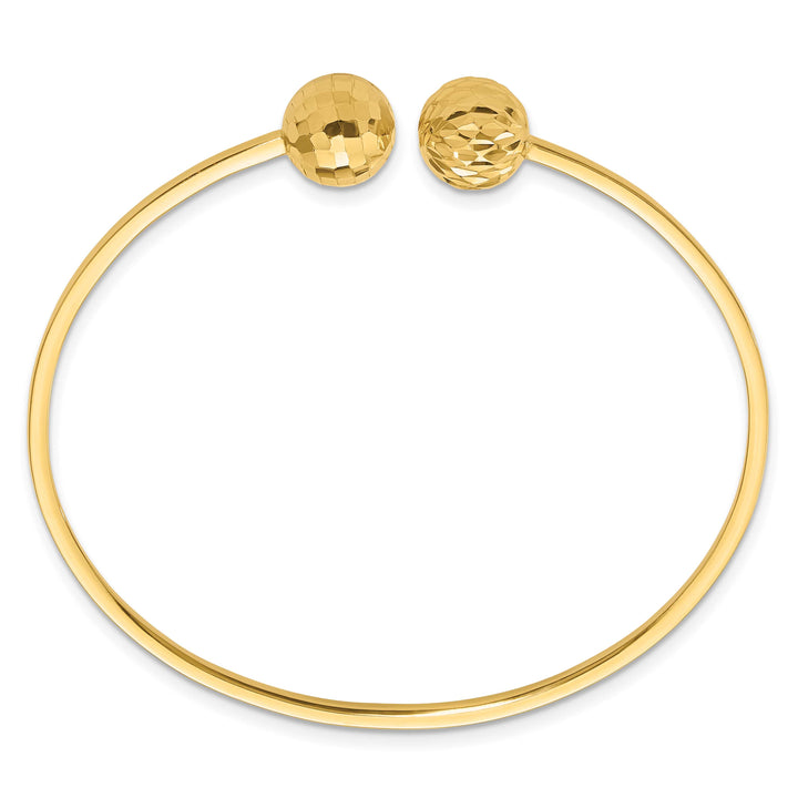 14K and Diamond-cut 10mm Ball 2.00mm Flexible Oval Cuff Bangle