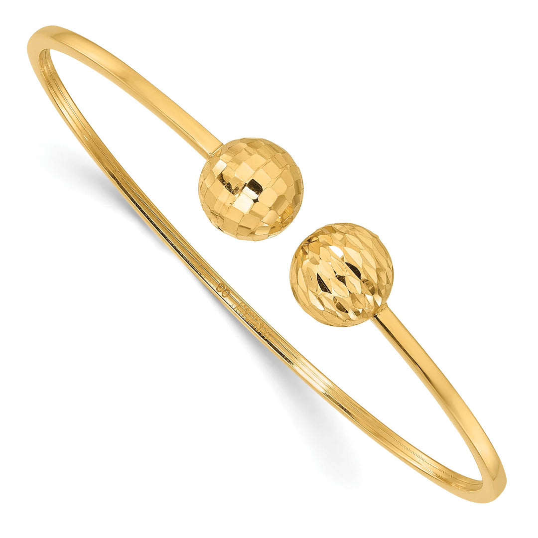 14K and Diamond-cut 10mm Ball 2.00mm Flexible Oval Cuff Bangle