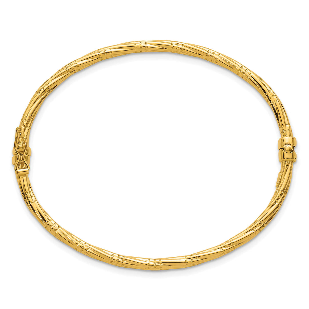 14K Polished and Textured 2.90mm Twisted Hinged Oval Bangle Bracelet