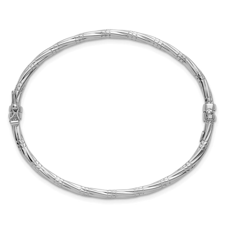 14K with White Rhodium 2.90mm Twisted Hinged Oval Bangle Bracelet