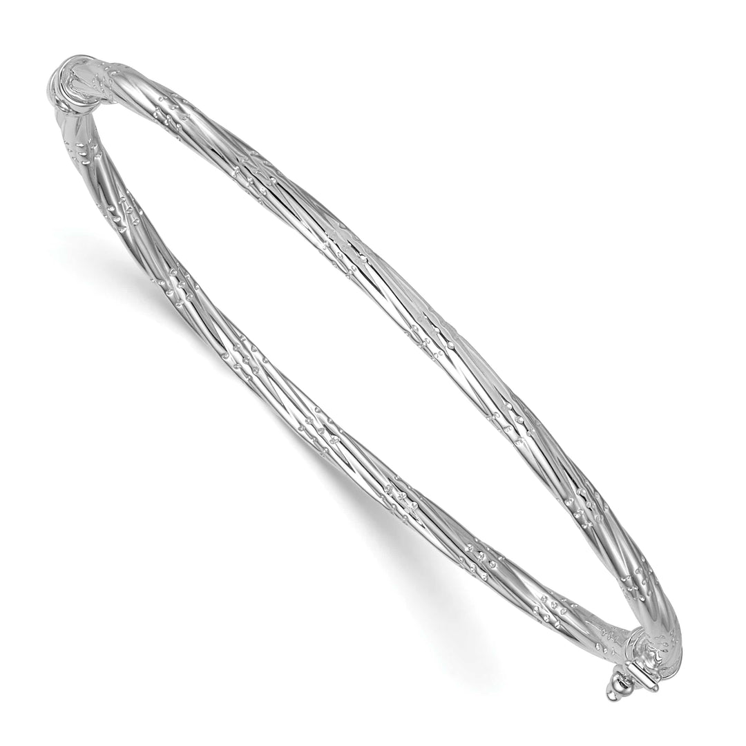 14K with White Rhodium 2.90mm Twisted Hinged Oval Bangle Bracelet