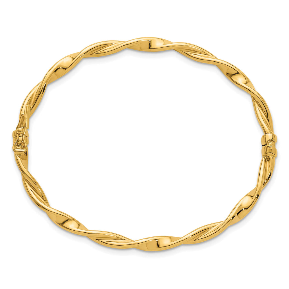 14k Polished and Twisted 3.80mm Hinged Oval Bangle Bracelet
