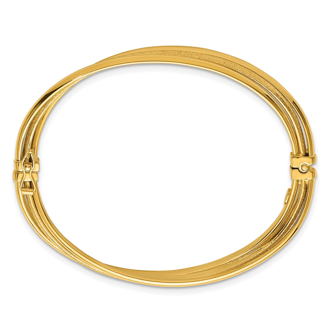 14K Three-Row Twisted 8.50mm Hinged Oval Bangle Bracelet