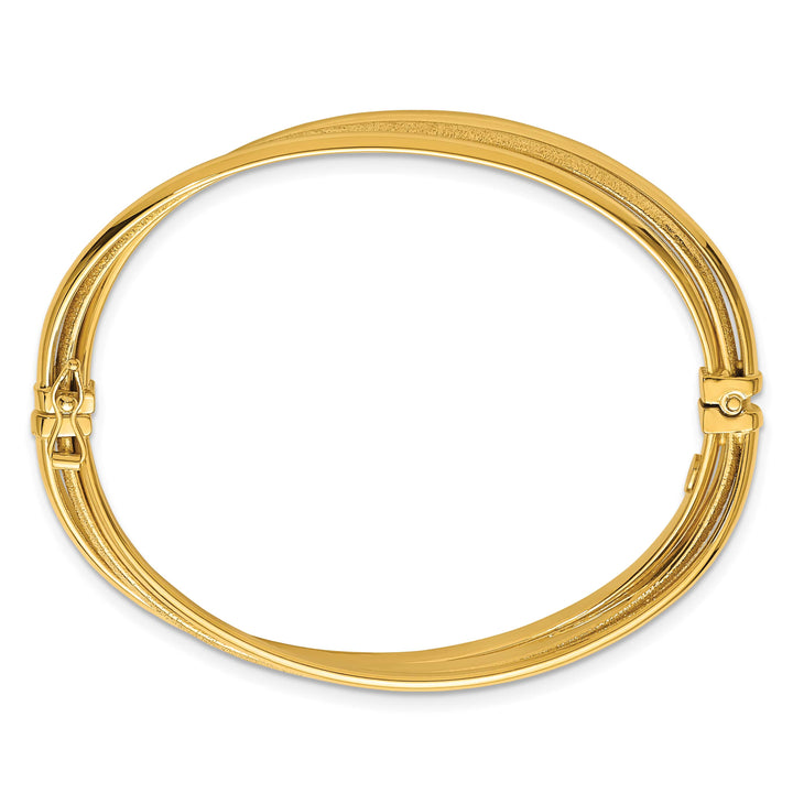 14K Three-Row Twisted 8.50mm Hinged Oval Bangle Bracelet