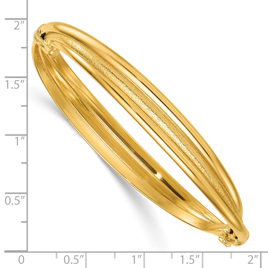 14K Three-Row Twisted 8.50mm Hinged Oval Bangle Bracelet
