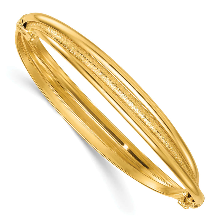 14K Three-Row Twisted 8.50mm Hinged Oval Bangle Bracelet