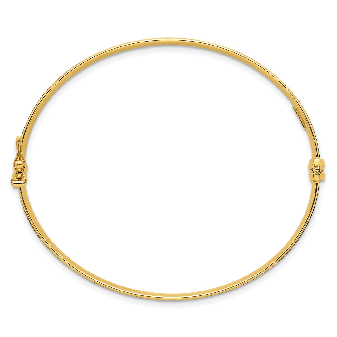 14k Polished Brushed and Textured 6.00mm Hinged Oval Bangle Bracelet