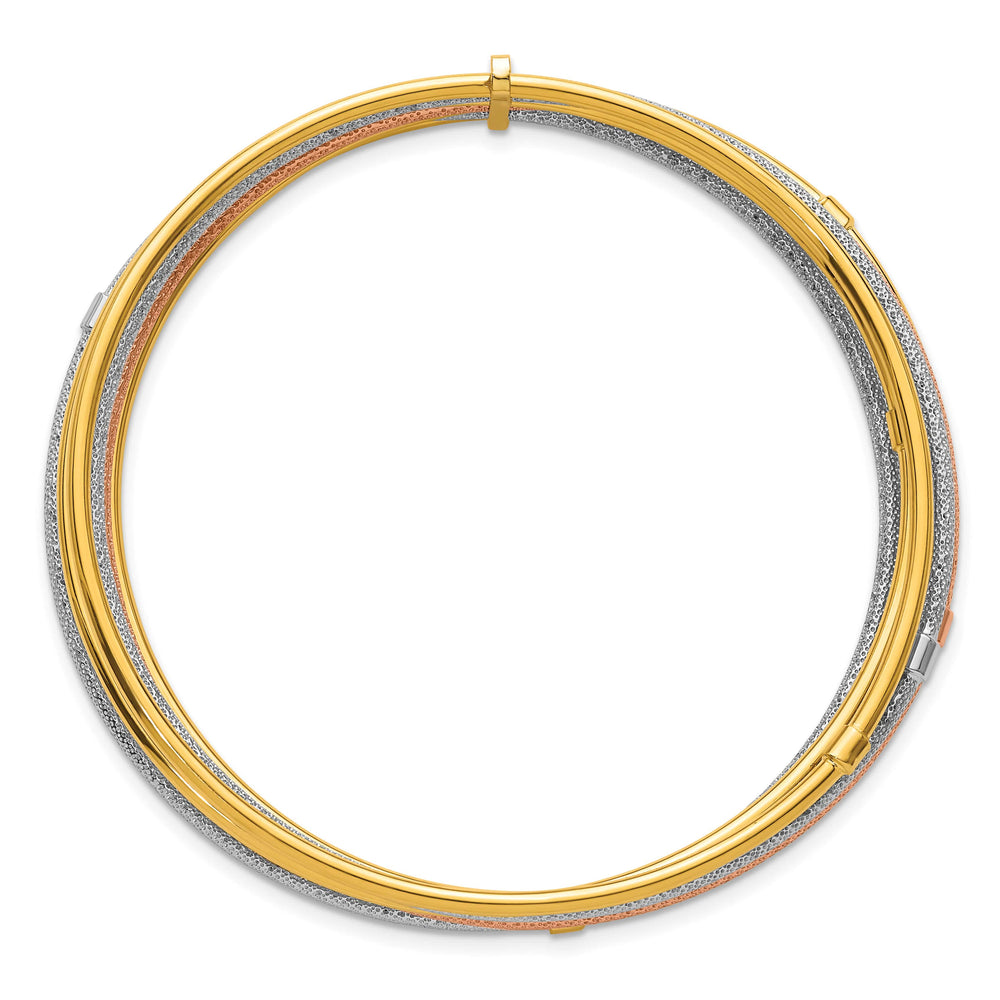 14K Rose and White Rhodium Beaded 7-Strand Slip-On Round Bangle