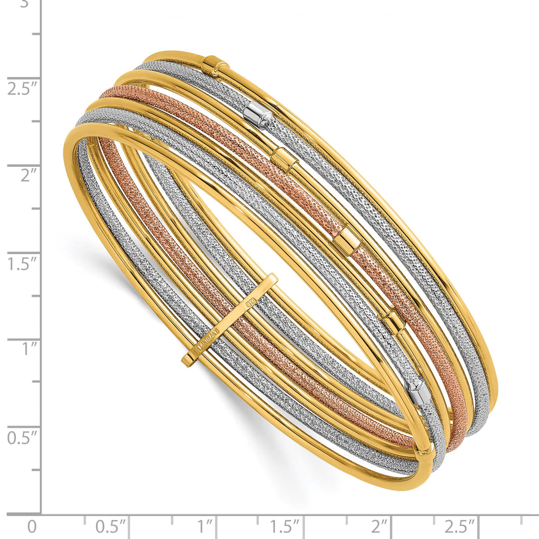 14K Rose and White Rhodium Beaded 7-Strand Slip-On Round Bangle