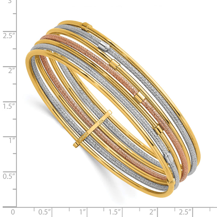 14K Rose and White Rhodium Beaded 7-Strand Slip-On Round Bangle