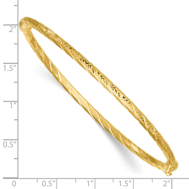 14k and Diamond-cut Twisted 3.00mm Hinged Oval Bangle Bracelet