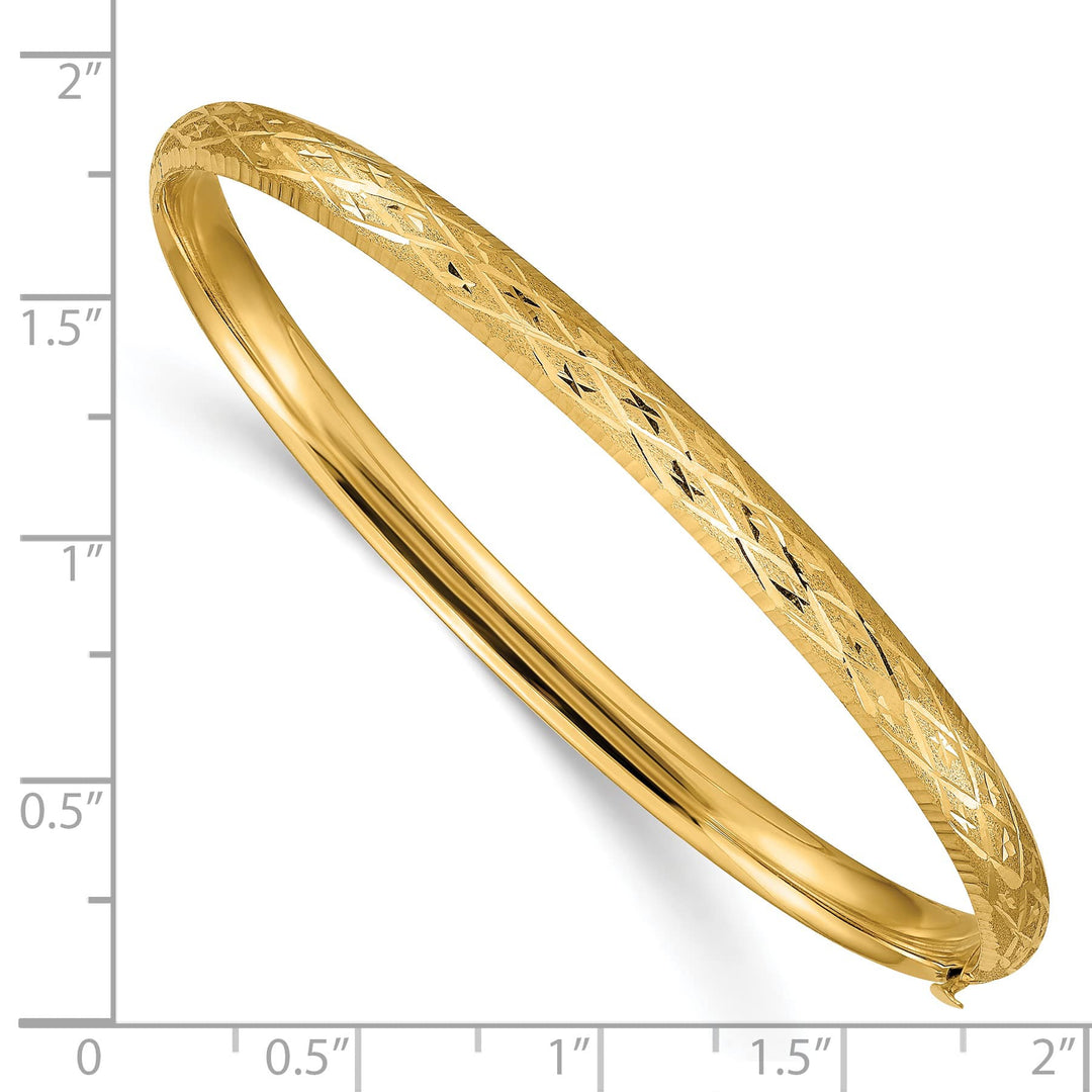 14k 3/16 Diamond-cut Fancy 4.75mm Hinged Oval Bangle Bracelet - 4.47g