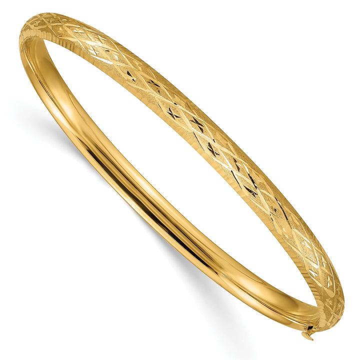 14k 3/16 Diamond-cut Fancy 4.75mm Hinged Oval Bangle Bracelet - 4.47g