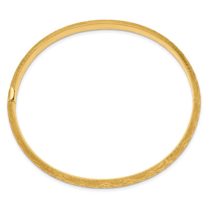 14k 4/16 Diamond-cut Fancy 6.50mm Hinged Oval Bangle Bracelet - 7 in
