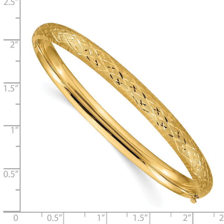 14k 4/16 Diamond-cut Fancy 6.50mm Hinged Oval Bangle Bracelet - 7 in
