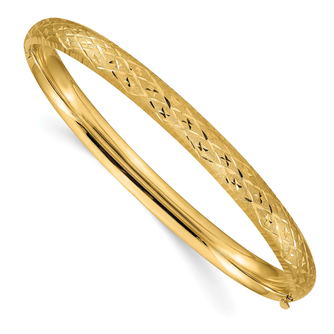 14k 4/16 Diamond-cut Fancy 6.50mm Hinged Oval Bangle Bracelet - 7 in