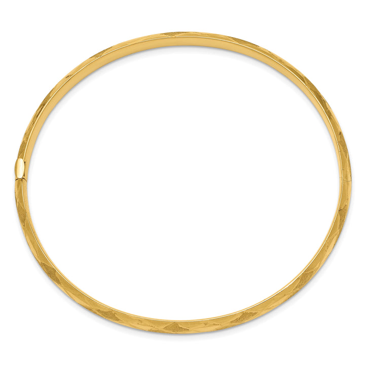 14k 3/16 Diamond-cut Fancy 4.75mm Hinged Oval Bangle Bracelet - 4.59g