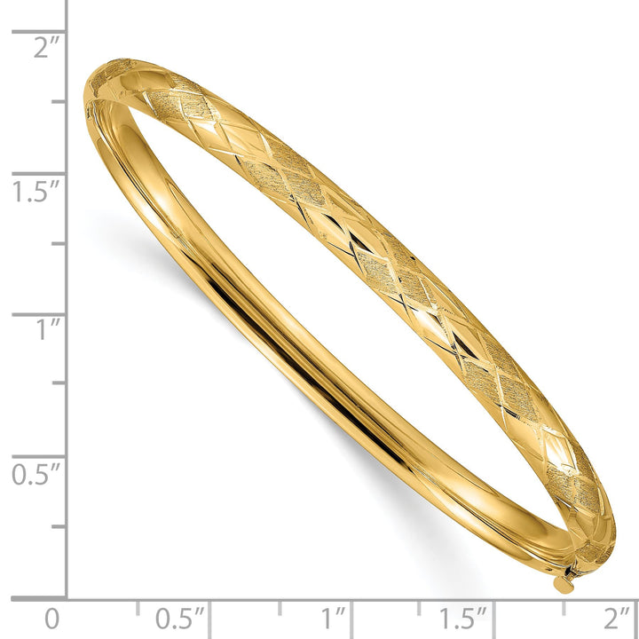 14k 3/16 Diamond-cut Fancy 4.75mm Hinged Oval Bangle Bracelet - 4.59g