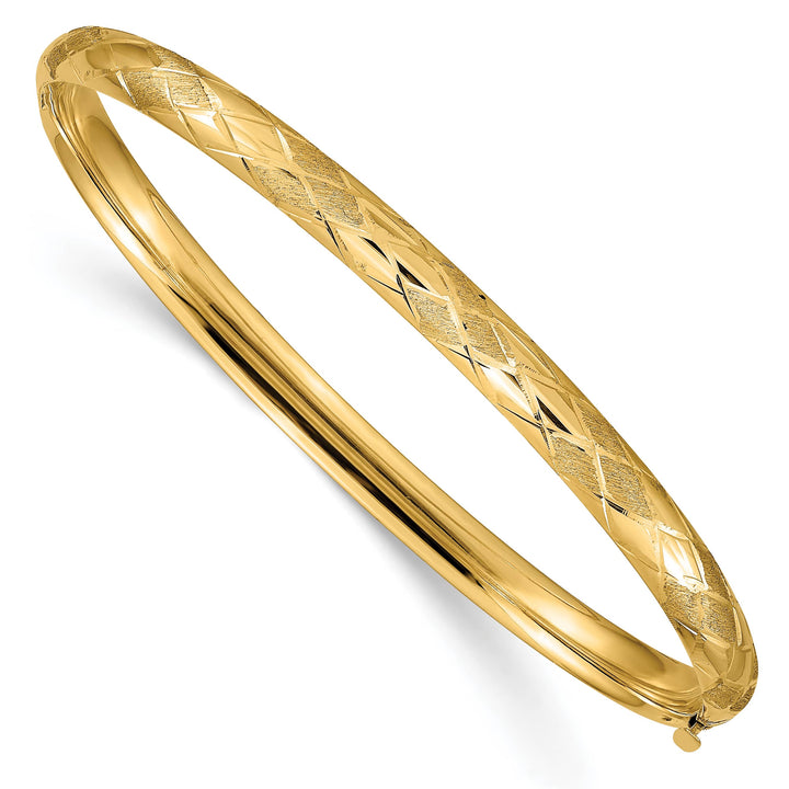 14k 3/16 Diamond-cut Fancy 4.75mm Hinged Oval Bangle Bracelet - 4.59g
