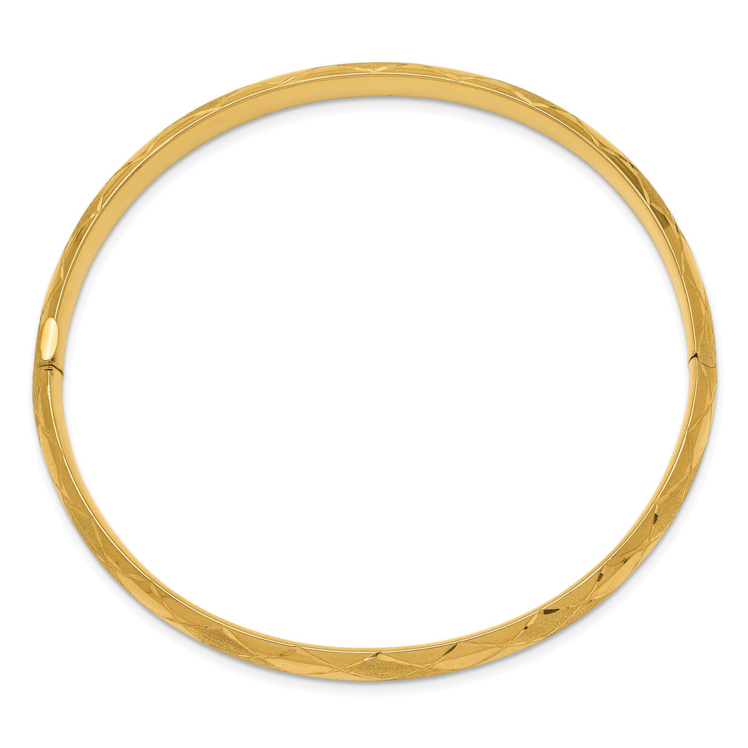 14k 4/16 Diamond-cut Fancy 6.50mm Hinged Oval Bangle Bracelet - 6.54g