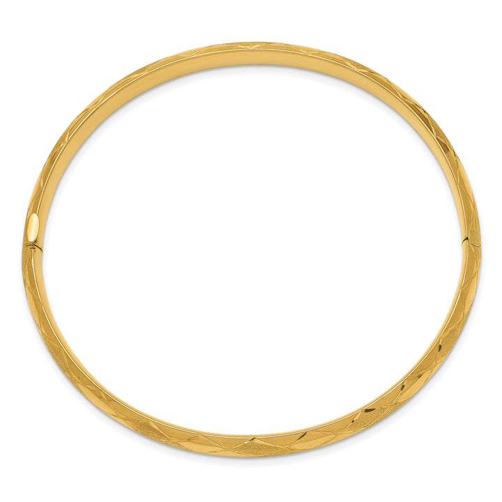 14k 4/16 Diamond-cut Fancy 6.50mm Hinged Oval Bangle Bracelet - 6.54g