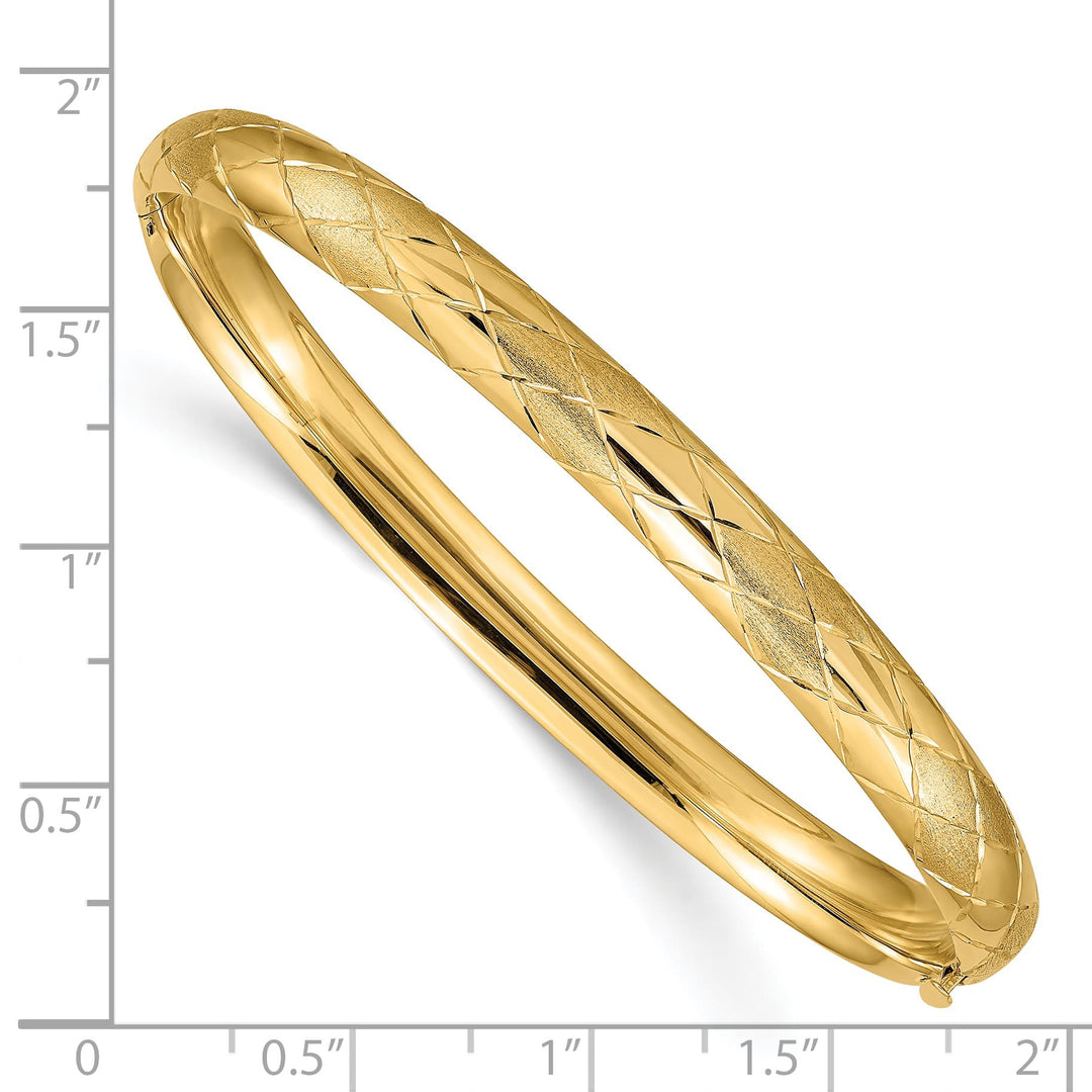 14k 4/16 Diamond-cut Fancy 6.50mm Hinged Oval Bangle Bracelet - 6.54g
