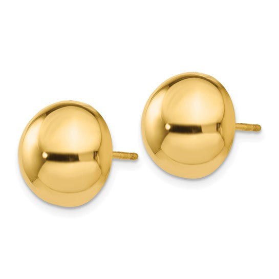 14k Yellow Gold 12MM Half Ball Post Earrings