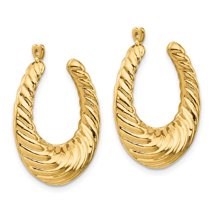 14k Yellow Gold Twisted Design Hollow Hoop Earring Jackets